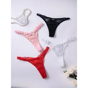 4pcs Women's Sexy Lace Panties V-shaped Panties Low Waist Briefs Combination Set