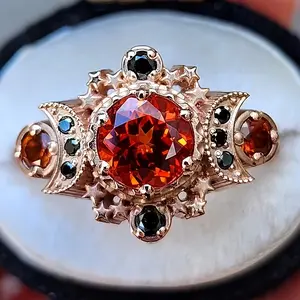 Vintage Bohemian Wedding Ring for Women Elegant Halo Set with August Birthstone Star Moon Motif Gold Plated Figaro Chain Necklace Ideal for Everyday W Parties Anniversaries Valentine's Day anillo darry hyrox brandyk engagement cuff gnarly katsey  back vol