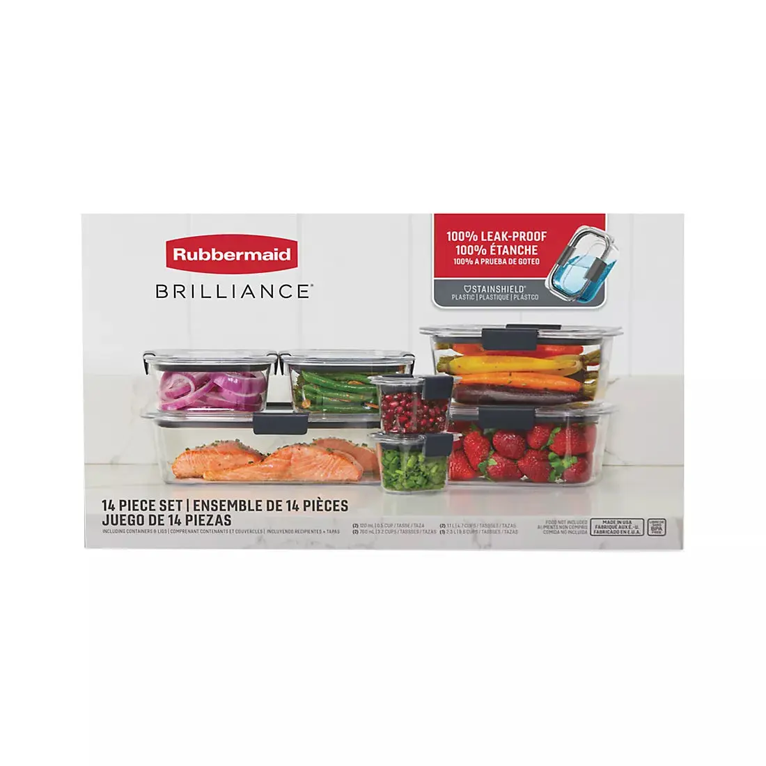 Rubbermaid Brilliance StainShield Plastic Food Storage Containers, 14-Pc. Set