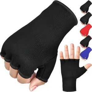 Boxing Hand Wraps Inner Gloves Men Women, Half Finger Elasticated Bandages, Under Mitts Fist Protection, Muay Thai, Kickboxing, MMA, Martial Arts Speed Bag Punching Training