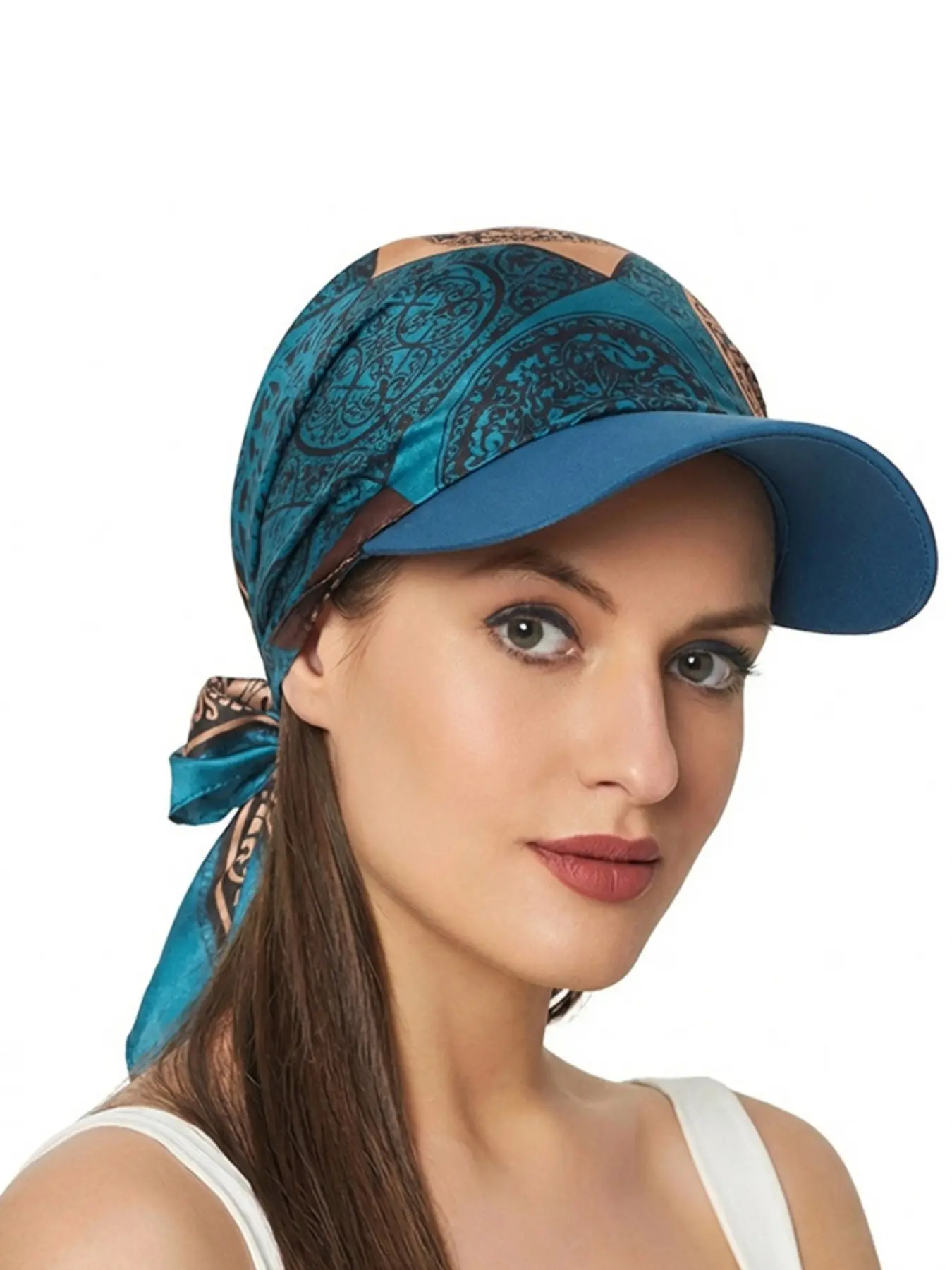 Korean Style Satin Brimmed Triangle Headscarf, Adjustable Sun Protection Bandana Visor Hat Fashion Outdoor Windproof Head Wrap Head Wrap Turban