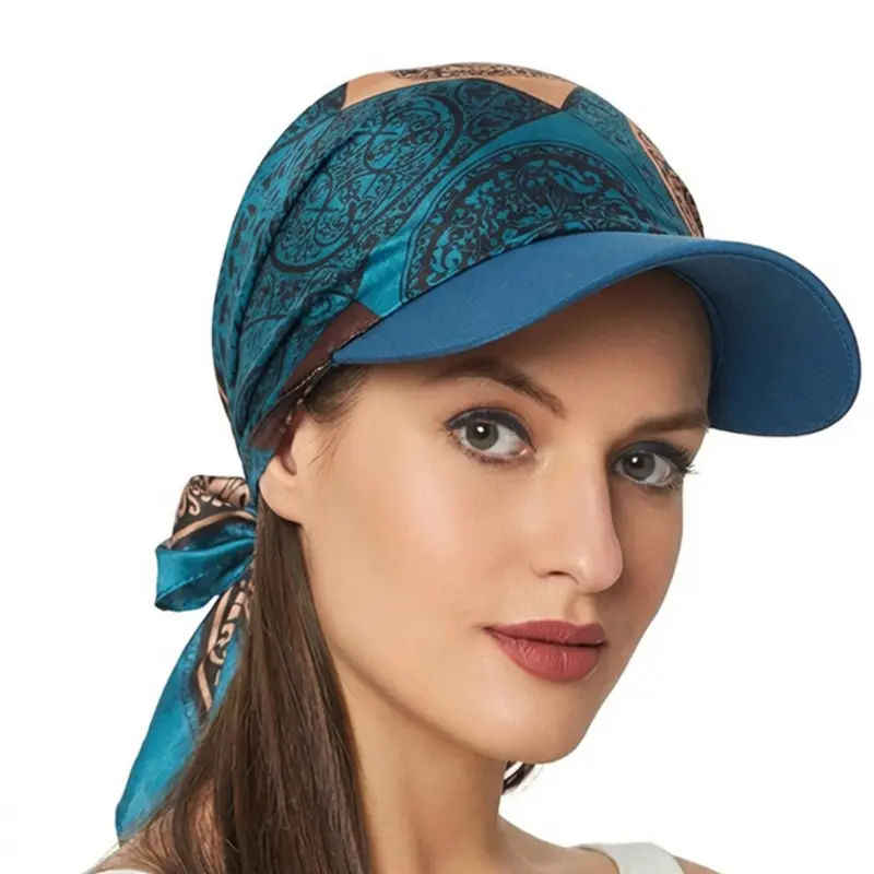 Korean Satin Square Scarf Hat Brim Headband Cap Outdoor Sun Protection Wrap Adjustable Bandana Hat, 1pcs Headwear Fashion Accessory