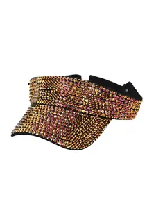 Fashionable open-top summer hat with rhinestones, trendy brand versatile cap without a top, studded hat