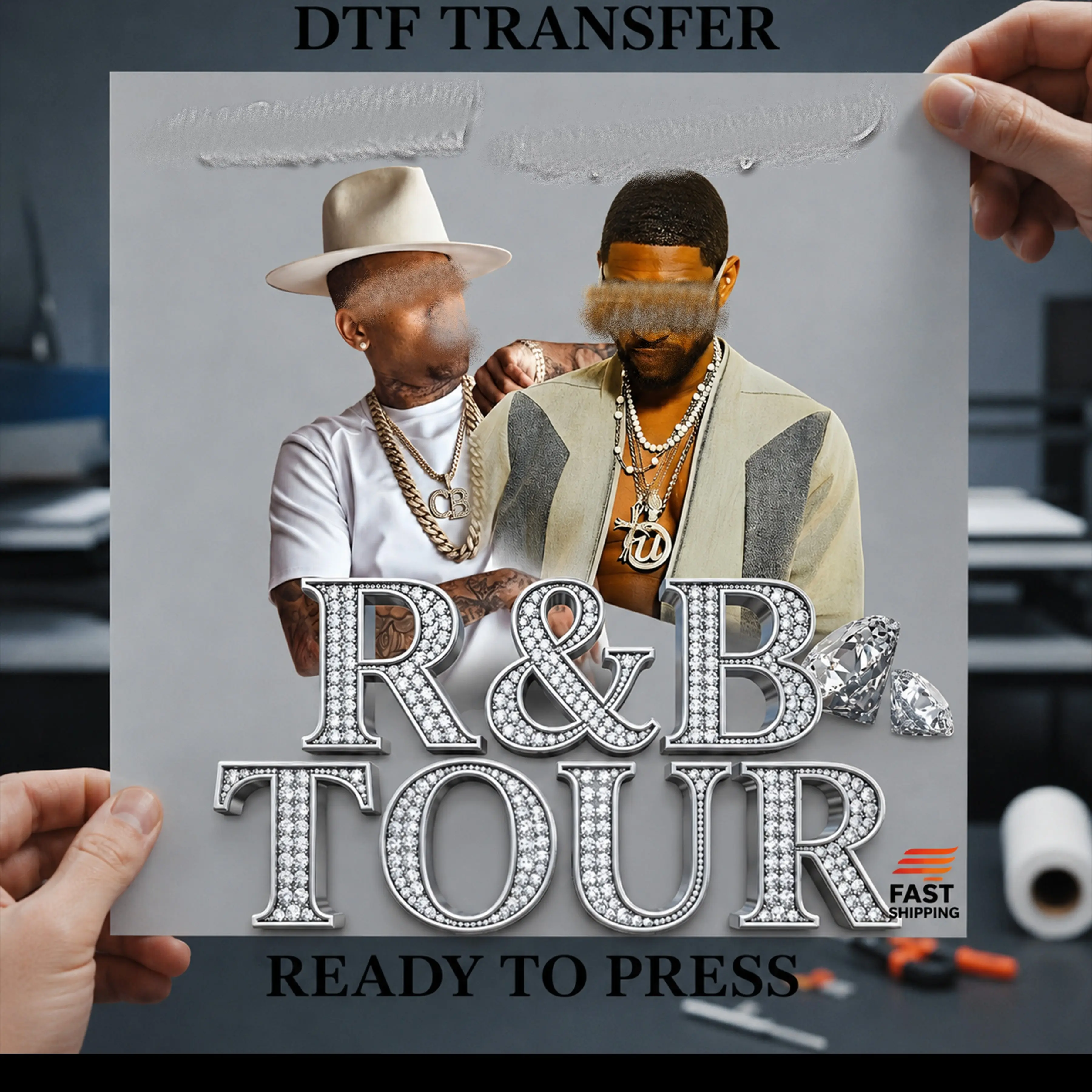 R&B Tour Silver Diamonds| Ready-to-Press DTF Transfer Adult 12x14 Print
