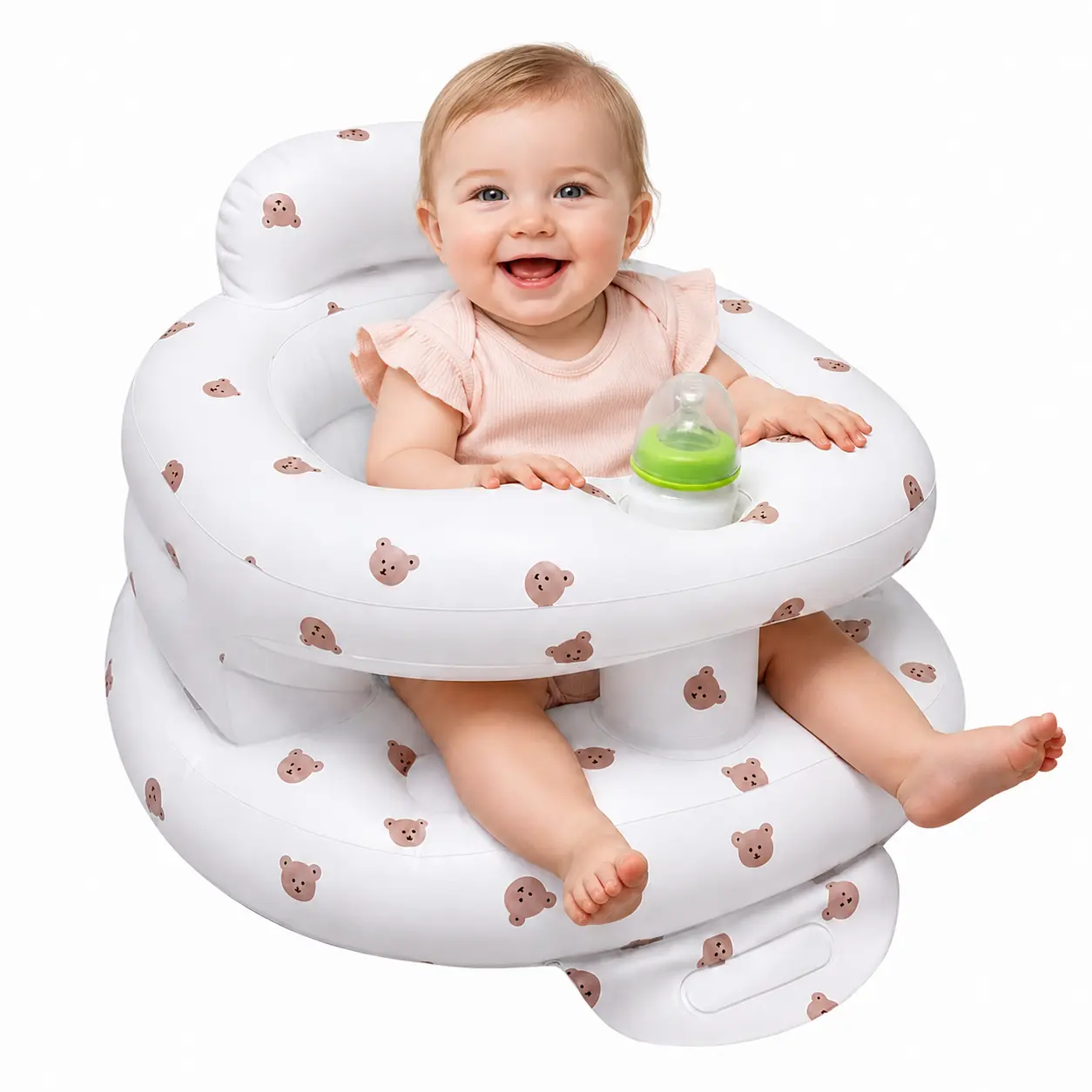 Baby Inflatable Floor Seat with Safety Guardrails, Built-in Pump, 3-36 Months Safe Baby Chair for Learning to Sit, Snack Time, Travel, Safe Baby Chairs