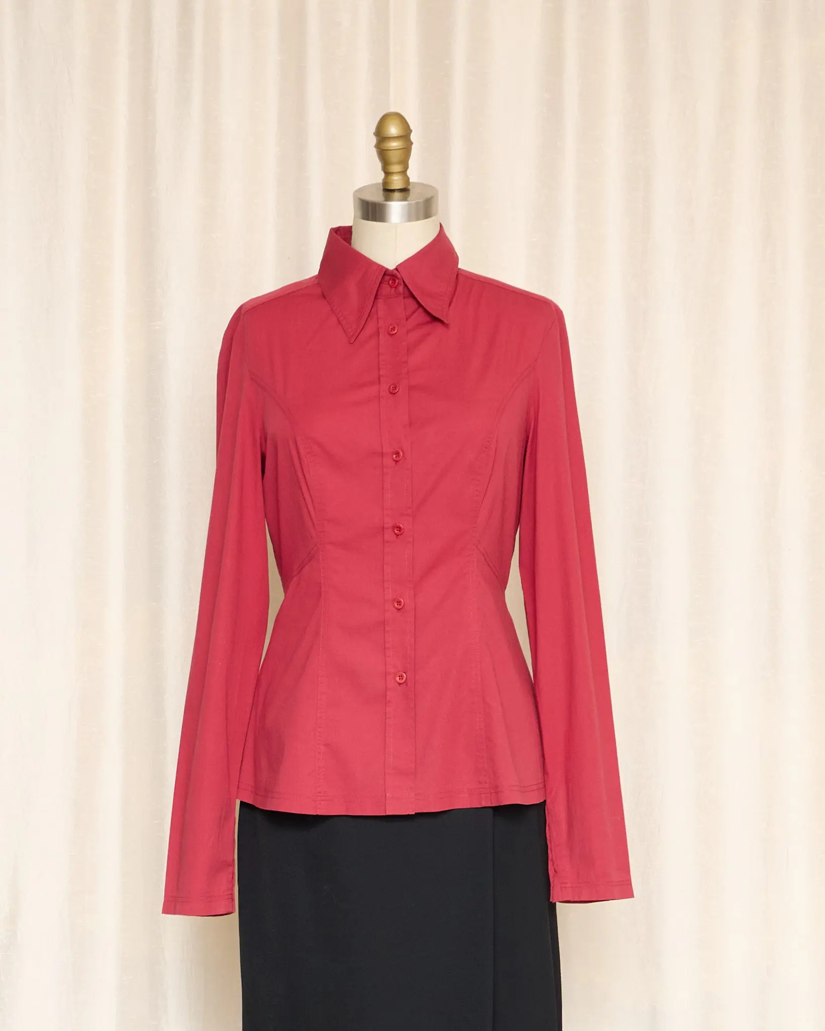 Philosophy di Alberta Ferretti Red Peplum Button Up Top