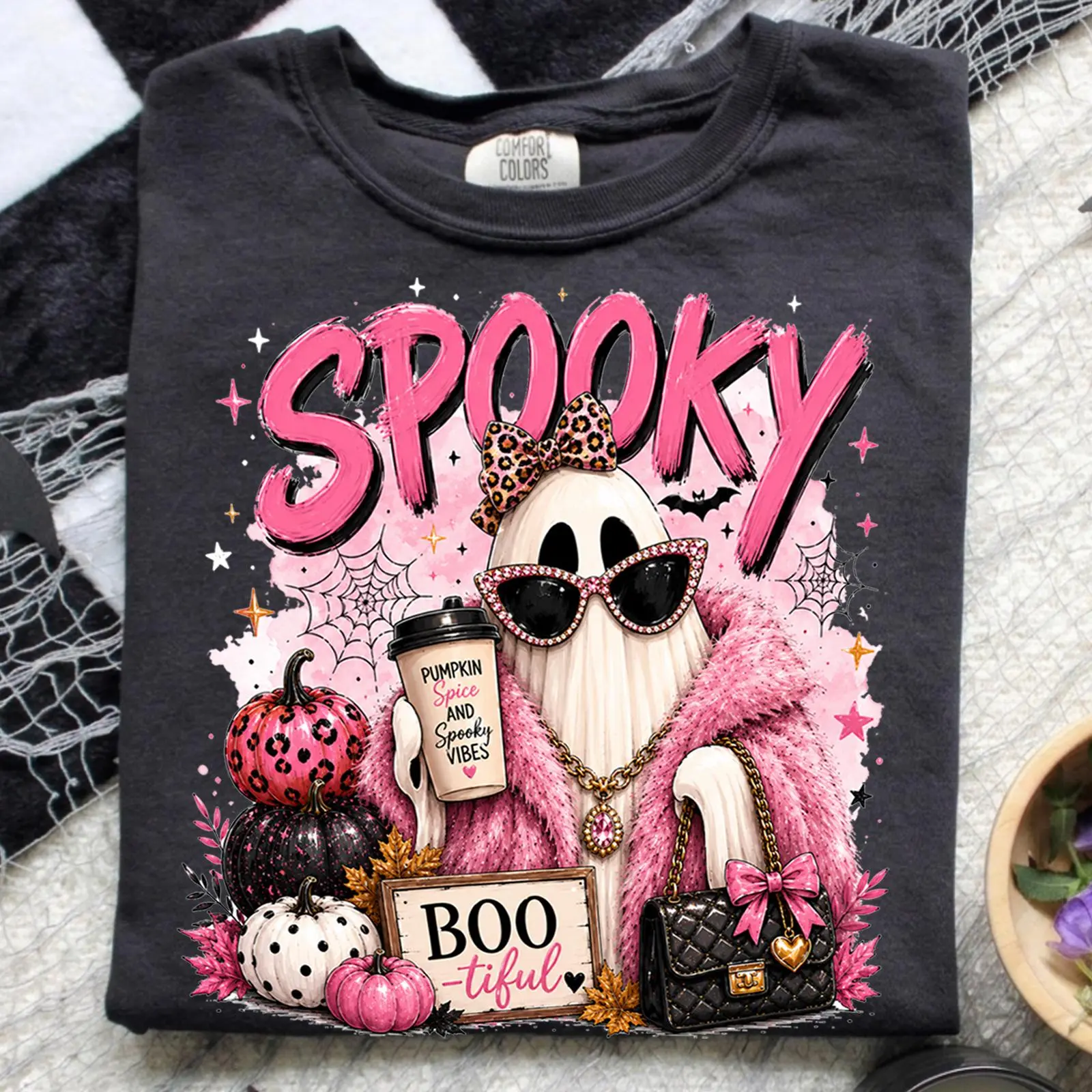 Spooky Glam Ghost Halloween Shirt Hoodie Sweatshirt, Boujee Pink Ghost Graphic Top, Coquette Spooky Season Gift