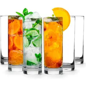 Premium Highball Glass Set Tom Collins Glasses 12oz Set of 6 Lead-Free Glass with Heavy Base Dishwasher Safe Cocktail Glasses for Mojito Whiskey Iced Tea Modern Durable Bar Glassware