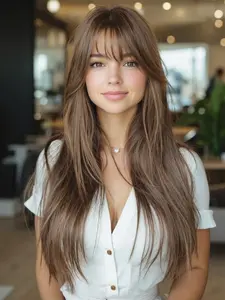 Women's Long Straight Wig with Bangs, Synthetic Hair Wigs, Synthetic Hair Replacement System, Natural Comfortable Fit for All Occasions