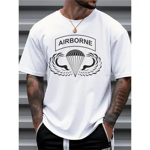 Mens Clothes, T Shirts for Men, Casual Style Design with Print, 100% Pure Cotton Fabric, Shirts for Men, Airborne Parachute Pattern Printed Short Sleeve T-Shirt, Military Style, Crew Neck, Loose Fit, Suitable for Daily And Outdoor Wear in Summer