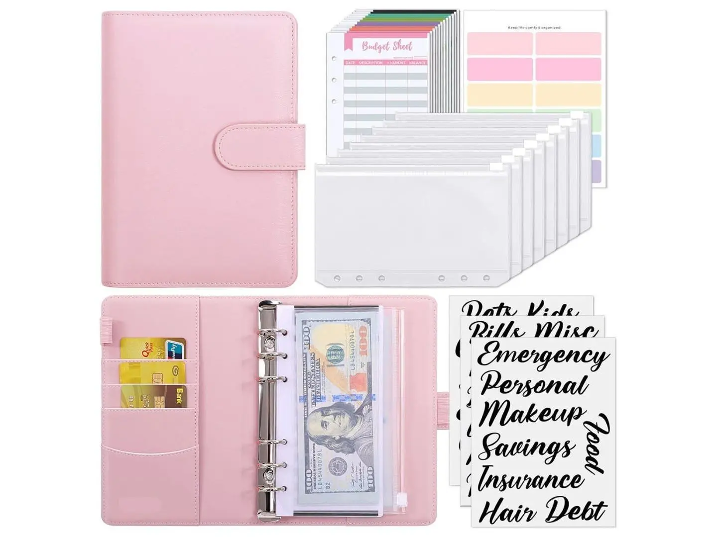 Budget Binder with Cash Envelopes – Zipper Pockets & Expense Sheets for Saving and Money Management