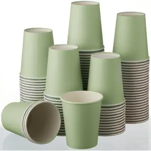 100 Count Disposable Paper Cups for Bridal Shower, Wedding, Holiday, Picnic-for Coffee, Beverage, Tea (9 Oz, Sage Green)