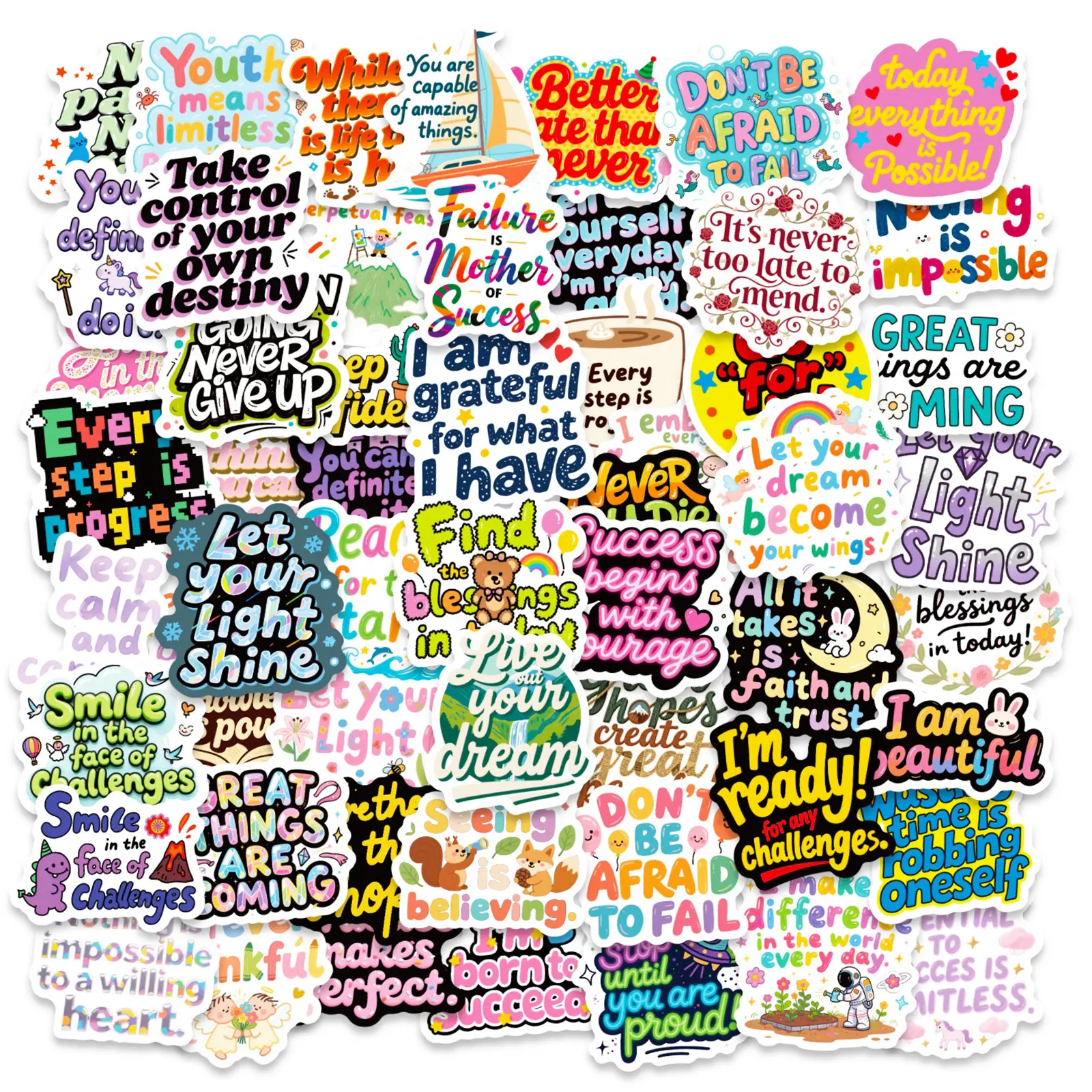 56 Inspiring and Uplifting Stickers with Captivating Quotes, Perfect for Scrapbooks, Diaries, Laptops, Water Bottles, Cars, and Other Faith-based Designs—gifts with Positive Messages, Sticker Decals, Side Decals
