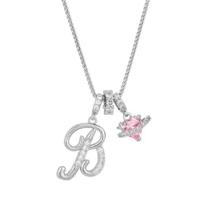 Meraki  Trendy 2026 Initial Letter Necklace with Pink Saturn & Heart Charms, Waterproof Jewelry