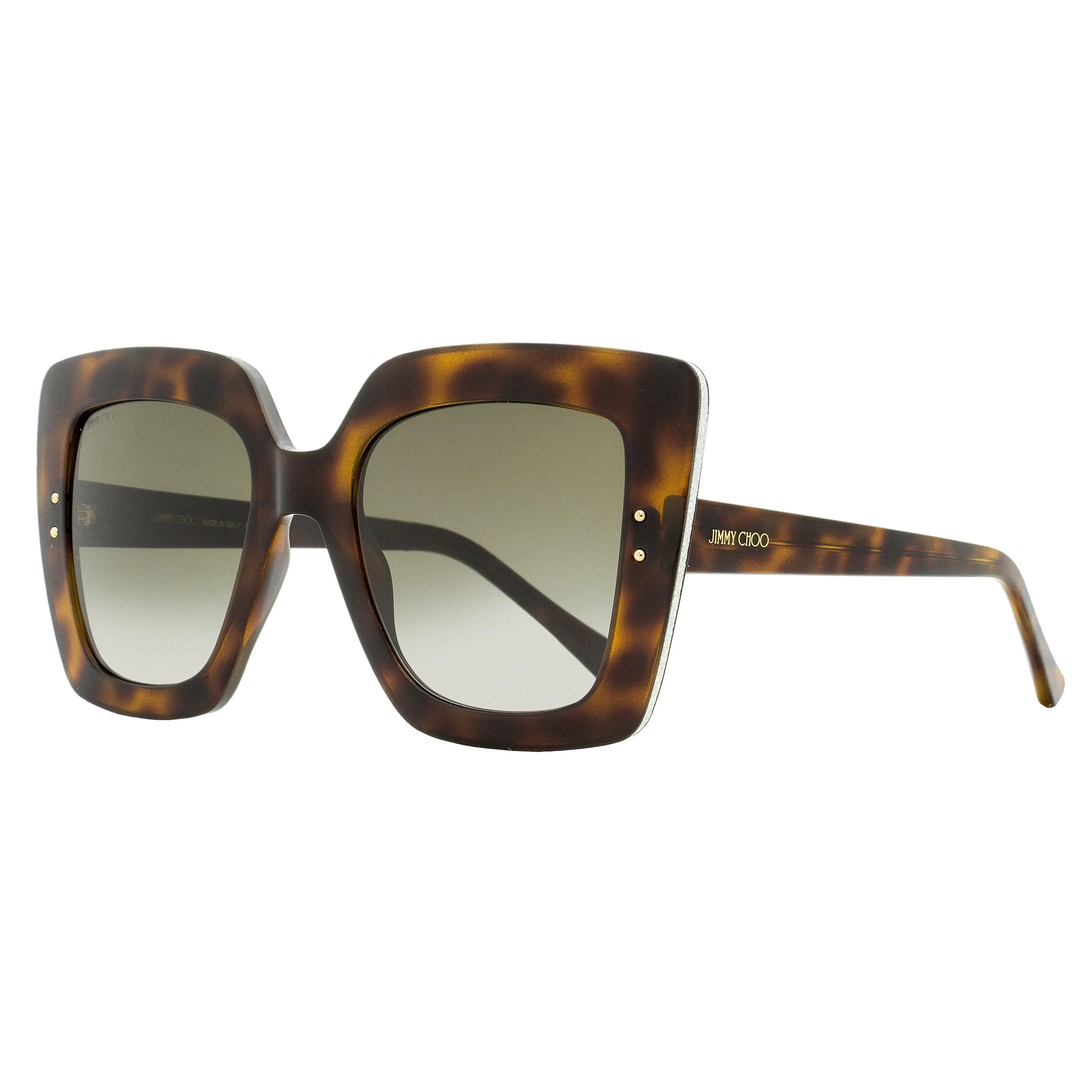 Jimmy Choo Auri /G Women's Oversize Square Sunglasses, Alternative Fit Havana Acetate Frame with Exposed Metal Studs & Glitter - 53mm, Eyewear Fashion, Frame Women's Sunglasses, Alternative Style Women's Sunglasses