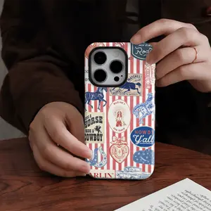Red and white striped western cowboy Phone Case for iPhone17 16PM 15PM 13 13MINI 12 11 XSMAX 7 SE2 Glossy Case