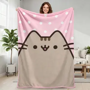 【Flannel Blanket】Pusheen Cat Plush Blanket Ultra Soft Flannel Fabric Adorable Kawaii Design Perfect Couples Gift For Anime Fans Cuddle Essential Cozy Nights Snuggle Companion office nap cover flannel portable throw blanket