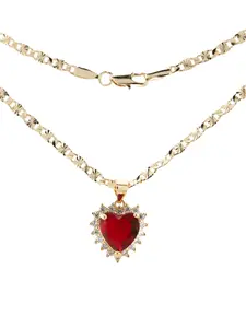 Elegant Gold-Plated Red Blue Green Clear Dark Blue or Pink Heart Charm Necklace with 18-inch or 24-inch Chains - Versatile & Customizable Options for Any Outfit