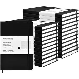 24 Pack A5 Journal Notebooks Bulk, 160 Pages, 100GSM Thick Paper, 8.3 x 5.5 inch Hardcover Lined Leather Journals for Writing Office School Business,Bulk Notebook for Work Men Women(Black)
