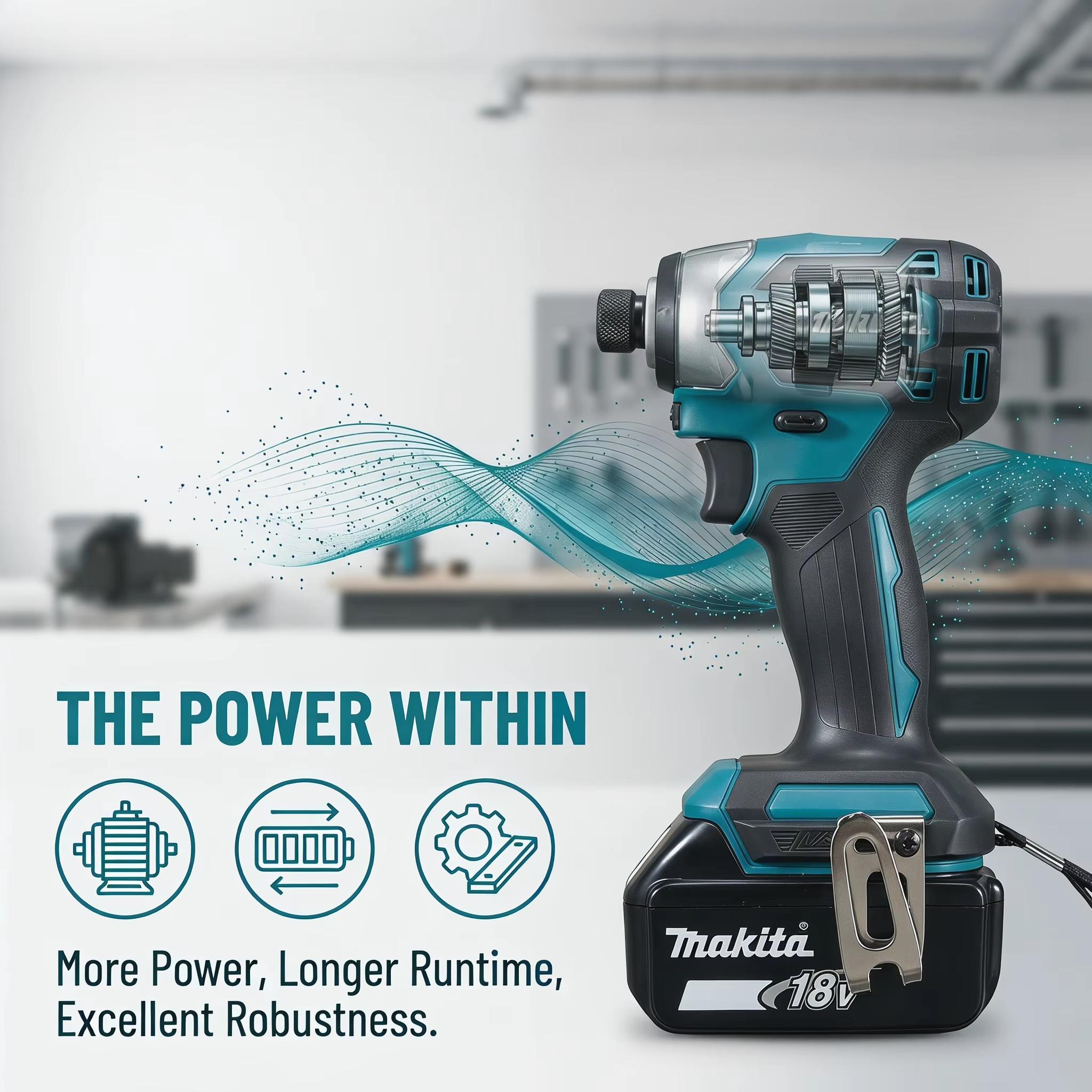 Makita DTD173 18V Brushless Impact Driver Power Tool Kit With Multi Adjustable Working Modes, Built For Cabinet Installation, Deck Framing And Interior Woodworking Assembly For Professional Renovation Carpenters, With Battery And Charger wrench