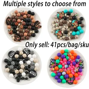 Silicone Bead Kit, 41pcs/set Diy Mix Beads DIY Beading Kit, DIY Jewelry Making Supplies for Necklace, Bracelet, Keychain and Handmade Pen, Diy Beading Accessories