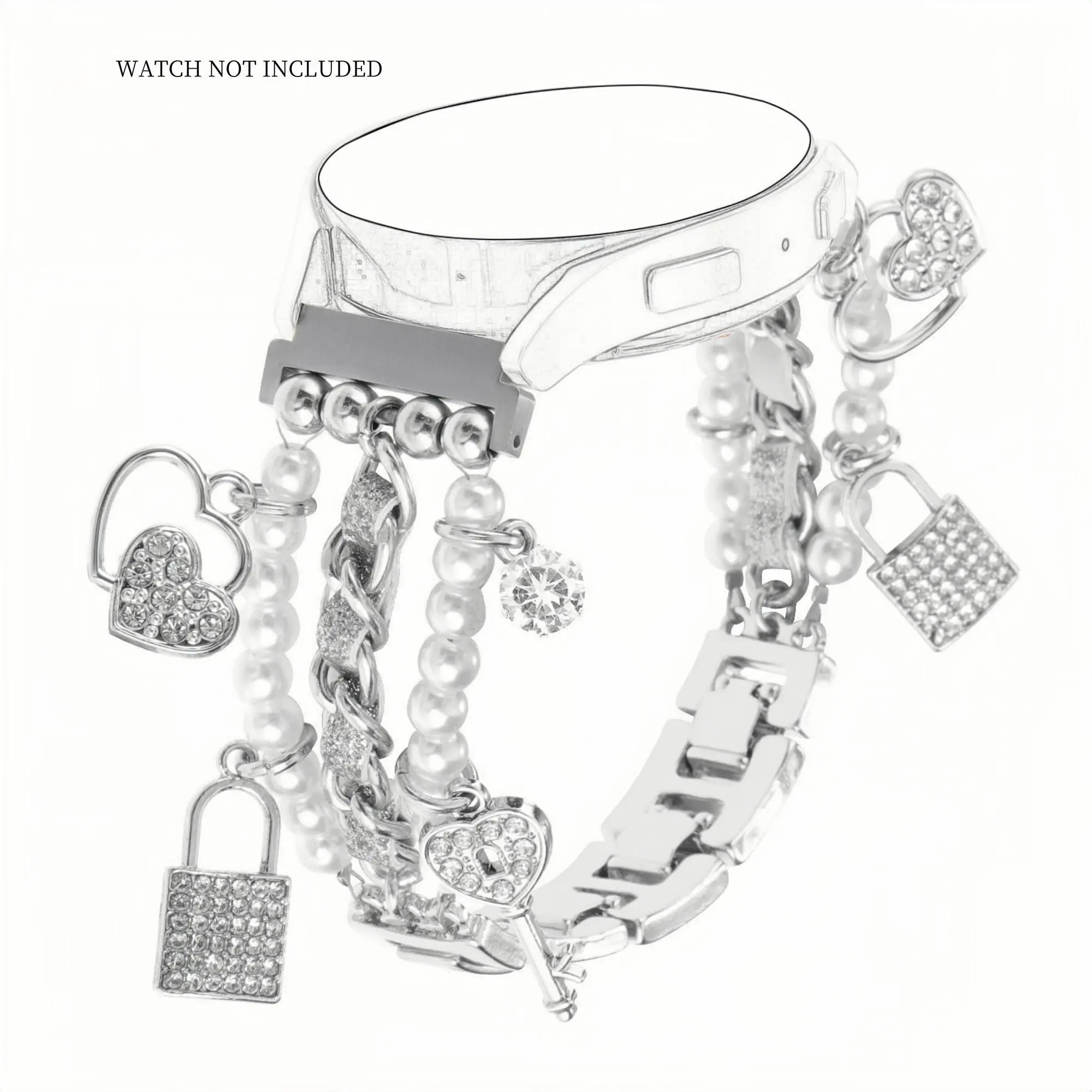 Faux Pearl Decor Watch Band with Charms Pendants, Fashionable Watch Band for Women, Smart Watch Accessories Compatible with Samsung Galaxy Watch, Smartwatch Replacement Straps