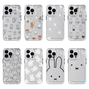 Kawaii Miffy Cute INS Clean Lines Transparent Phone Cases For iPhone 17 16 15 14 13 12 11 Promax Pro Air Plus Shockproof Cover Casing Protection Best Gifts For Valentine Christmas Birthday Halloween