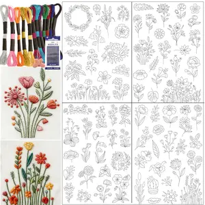 Floral Embroidery Iron-On Stickers, Water-Soluble Stabilizer Paper, DIY Self-Adhesive Washable Non-Woven Fabric, Includes 12 Colors Metal Threads