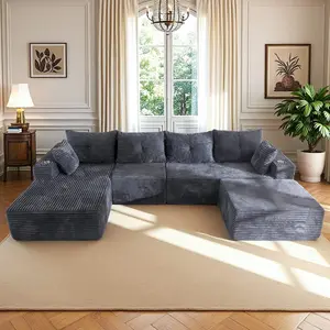 summervibe [3 Packs Shipped] MAXYOYO 131.6" Large U-Shaped Sectional Sofa,  Modern Boneless Couch for Living Room, Sofa in A Box, Oversized Sofa Sleeper with Deep Seat, Convertible Corduroy Sectional Sofa, No Assembly Required