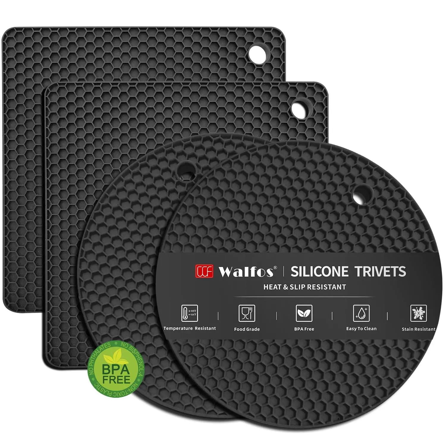 Silicone Insulating Mats Set, Heat Resistant Non-Slip Trivets for Kitchen, Food Grade Silicone, Multiple Colors Available