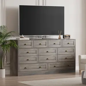 12 Drawer Wooden Dresser, Modern TV Stand for 65" TV, Storage Organizer for Bedroom or Living Room