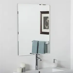 Vera Modern Frameless Silver Metal & Glass Rectangle Bathroom Wall Mirror - 31.5" H x 23.6" W x.5" D, 18 lbs, Suitable for Living Room, Hallway