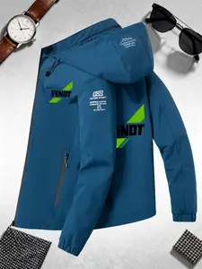 Men's Windproof Snowproof Jacket, Geometric Print, Long Sleeve, Fitted, All Seasons, Fashion Outerwear