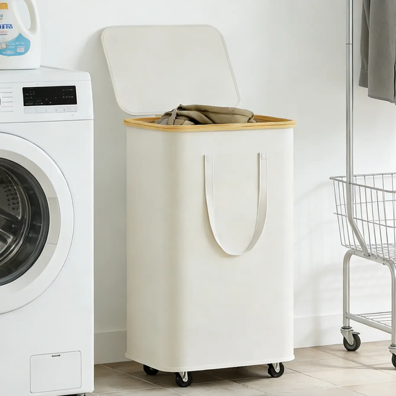 60L/100L Foldable Wheeled Laundry Basket and Lid, Includes Inner Liner Bag, Large Capacity Fabric Dirty Clothes Hamper, Home Storage Bin, Collapsible Laundry Hamper, Laundry Basket Organizer, Folding Laundry Basket