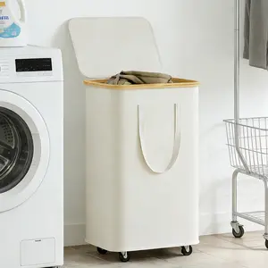 60L/100L Foldable Wheeled Laundry Basket and Lid, Includes Inner Liner Bag, Large Capacity Fabric Dirty Clothes Hamper, Home Storage Bin, Laundry Basket Organizer