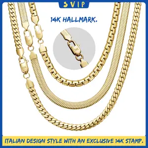 14K 6mm Gold Plated Chain Necklace for Men & Women – Cuban Link, Herringbone & Box Chain Styles, 14K Stamped Non-Tarnish Stainless Steel, Versatile Streetwear Jewelry for Layering, Pendants & Gifts chain jewelry