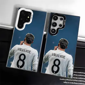 Casing For SAMSUNG GALAXY S22 S23 S24 FE ULTRA Valverde Black Silver Stylish Acrylic Shockproof Protection Anti-Drop Phone Cases Shell Cover football