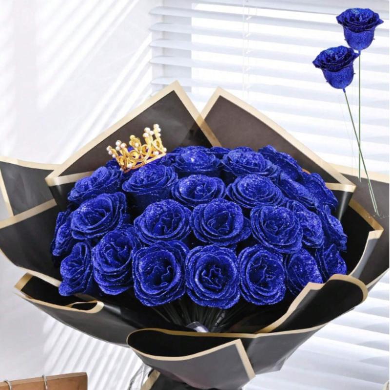 Sparkling Rose Bouquet, 12/6 roses/pack, size 2.76in/7cm, DIY sparkling artificial flower bouquet, suitable as a gift for anniversaries, engagements, weddings, home decoration, office decoration, party decoration, room decoration.