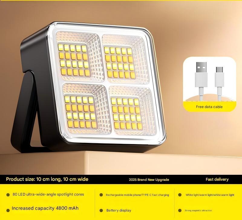 Outdoor camping exploration lighting-Mini Solar Rechargeable Multifunctional Searchlight, Outdoor Portable LED Floodlight With Magnetic Suction, High Lumen Flashlight, USB Rechargeable Portable Emergency Light, Suitable For Camping, Night Market,