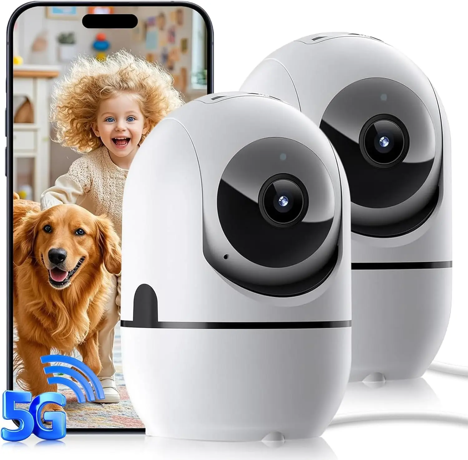 5G Indoor Camera for Home Security, 2K Pet Camera with Phone App, 360 °   PTZ Indoor Camera for Baby MonitorDog Camera Motion Detection, 2-Way Audio, Night Vision, Cloud&SD Card Storage, Works w/Alexa