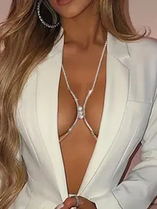 1pc/Sexy Exquisite Zircon X-Shaped Chest Chain Women's Body Chain Rhinestone Detailing Fashionable Jewelry for Women Accessory Plain Pattern All Seasons Wear
