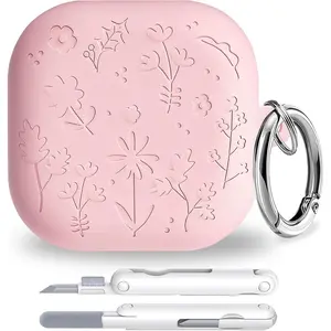 Kekoa Samsung Galaxy Buds 4 Pro Case, Soft Silicone Shockproof Design, Cute Floral Pattern, Includes Keychain & Cleaner Kit