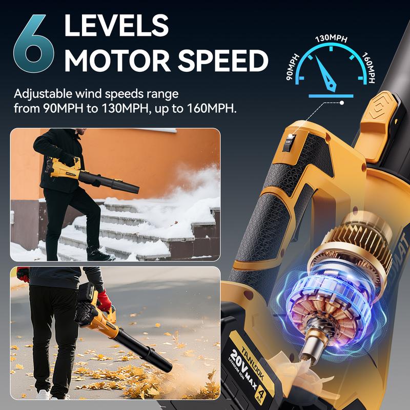 Tanlook Cordless Electric Leaf Blower/Snow Blower - 26000 RPM Max Power, 2×4.0Ah Batteries, Lightweight Handheld for Efficient Leaf & Snow Removal, Powerful Performance & User-Friendly Design