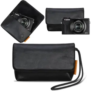 Camera Case Bag for  PowerShot G7 X Mark III / G7X Mark II Digital Camera, Soft Leather Protective Camera Travel Pouch Sleeve, Compact  G7 X Mark III Case Bag with Wrist Strap, Black