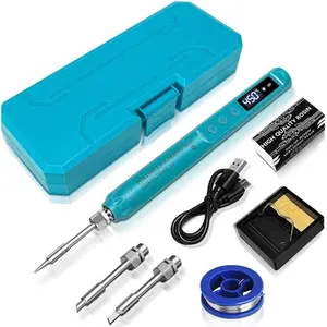 Soldering Iron Kit,Mini Soldering Iron 3S Fast Heating 392-842℉,Auto Sleep,3 Soldering Tips Type C Interface Temperature Adjustment Soldering Gun Blue