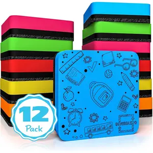 12 Pack Assorted Colors Magnetic Dry Erase Erasers Smudge Free Small Whiteboard Erasers for Kids Students for Classroom Home School Office