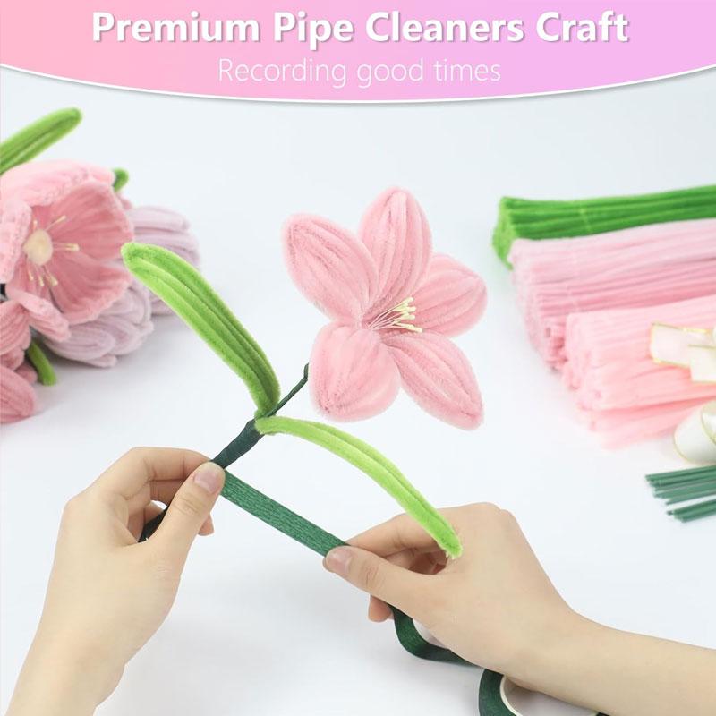 400pcs DIY Colored Floral Pipe Cleaners Material Set, Includes Floral Wire, Tape, Stamens, Ribbon, DIY Handmade Floral Material Set, Creative Gift and Decoration Suitable for Women, Birthday/Valentine's Day, for Diy Flower Decor (Color Box Style Random)