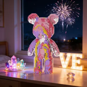 Rainbow Candy Bear 3D Puzzle Building Blocks Decoration, Bookshelf Home Office Cabinet Decor, Party Living Room TV Stand Display