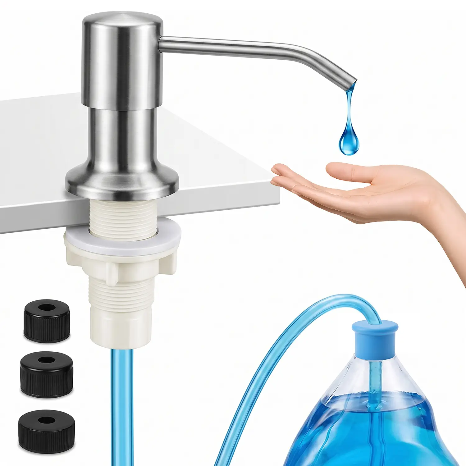 Kitchen Sink Soap Dispenser, Refillable Dish Soap Pump with Extension Tube, No-Leak Countertop Liquid Soap Dispenser for Kitchen & Bathroom