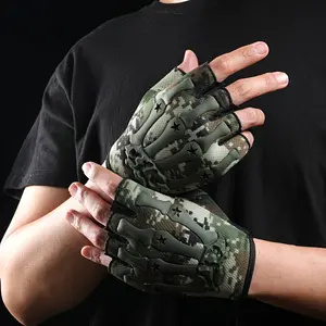 1 Pair Men's Camo Fingerless Gloves - Non-Slip, Durable Polyester With Hook-and-loop Fastener Closure, Breathable & Washable - Ideal For Outdoor Hiking & Sports, Hiking Accessories Hand Protector